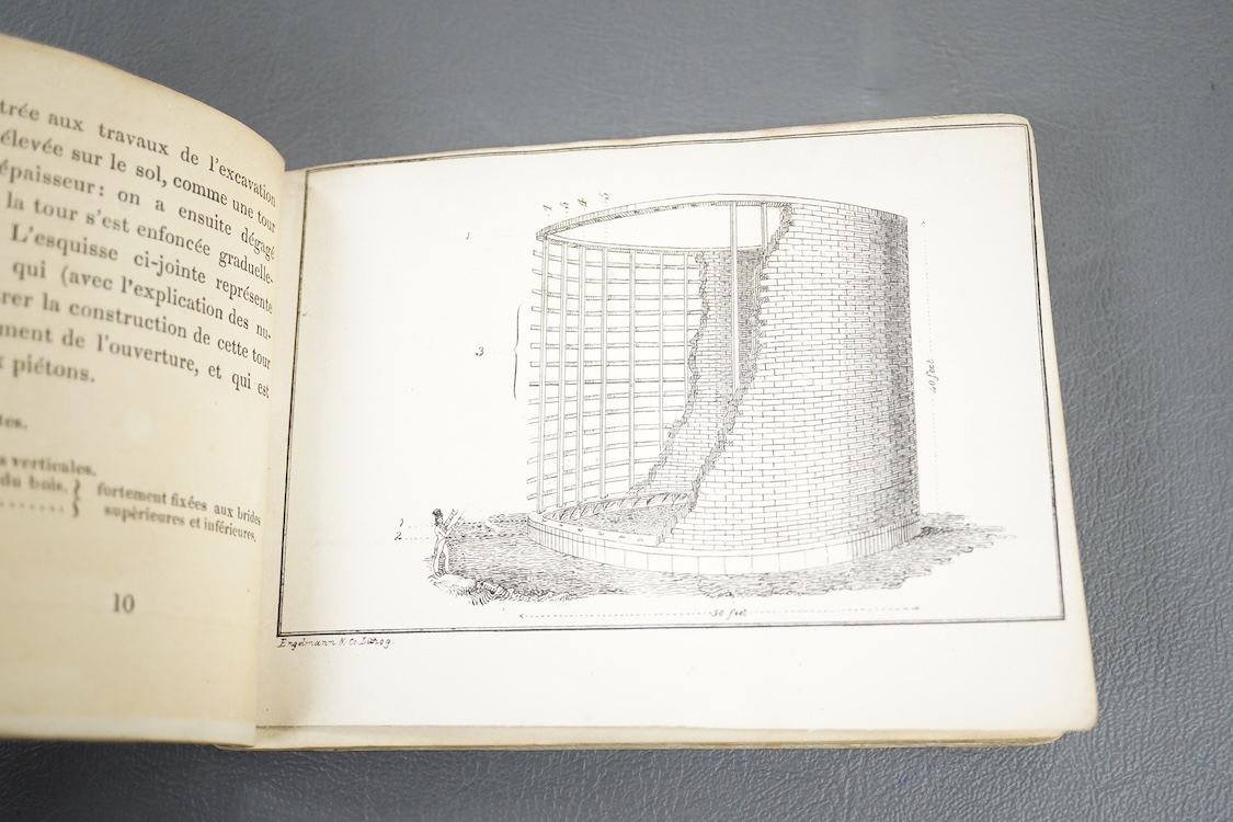[Thames Tunnel] Equisses des Travaux du Passage de Communication de Rotherhithe à Wapping sous la Thames. tinted lithographic view, 11 other plates (2 folded, 1 with overlay) and 2 plates (1 folded, 1 d-page); original p